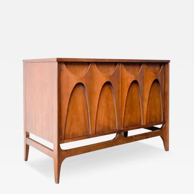  Broyhill Brasilia Lightly Restored Broyhill Brasilia Walnut Brass Petite Buffet or Media Cabinet