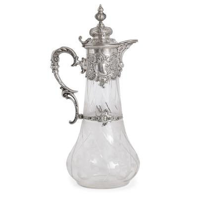  Bruckmann Sohne Pair of etched glass and silver pitchers by Bruckmann Sohne