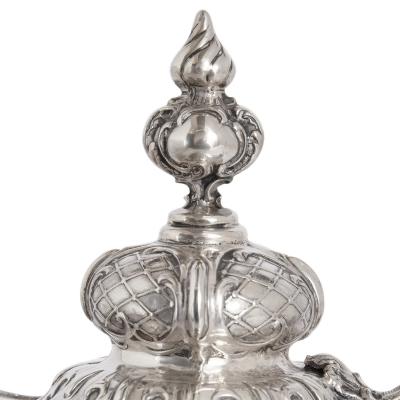  Bruckmann Sohne Pair of etched glass and silver pitchers by Bruckmann Sohne