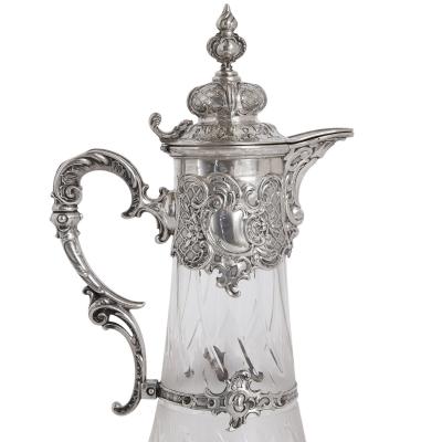  Bruckmann Sohne Pair of etched glass and silver pitchers by Bruckmann Sohne