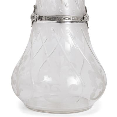  Bruckmann Sohne Pair of etched glass and silver pitchers by Bruckmann Sohne