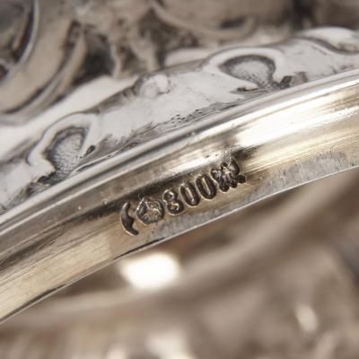  Bruckmann Sohne Pair of etched glass and silver pitchers by Bruckmann Sohne