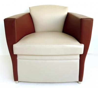  Brueton Brueton 2 tone Leather Embrace Club Chairs by Victor I Dziekiewicz