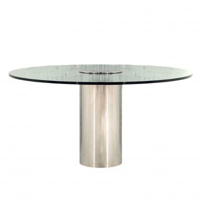  Brueton Brueton Chrome and Glass Cylindrical Pedestal Dining Table 1980