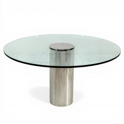  Brueton Brueton Chrome and Glass Cylindrical Pedestal Dining Table 1980