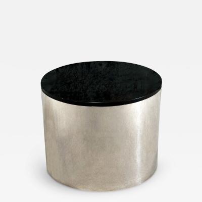  Brueton Brueton Polished Stainless Steel Marble Drum side end Table 1970