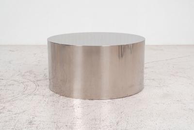  Brueton Custom Polished Metal Drum Coffee Table in the Style of Brueton 1980