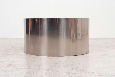  Brueton Custom Polished Metal Drum Coffee Table in the Style of Brueton 1980