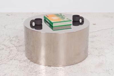  Brueton Custom Polished Metal Drum Coffee Table in the Style of Brueton 1980