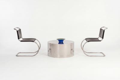  Brueton Custom Polished Metal Drum Coffee Table in the Style of Brueton 1980