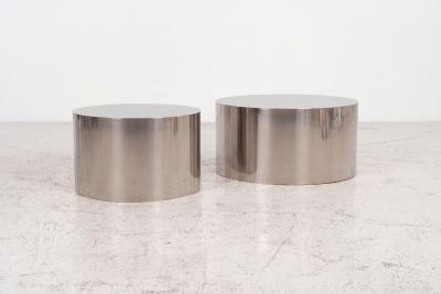  Brueton Custom Polished Metal Drum Coffee Table in the Style of Brueton 1980