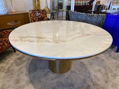  Brueton Large Polished Bronze White Marble Top Anello Dining Table by Brueton