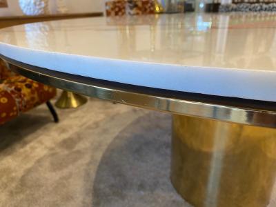  Brueton Large Polished Bronze White Marble Top Anello Dining Table by Brueton