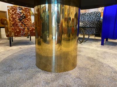  Brueton Large Polished Bronze White Marble Top Anello Dining Table by Brueton