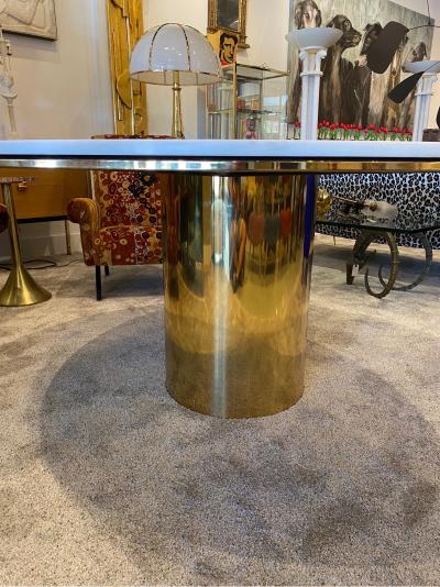  Brueton Large Polished Bronze White Marble Top Anello Dining Table by Brueton