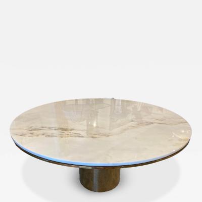  Brueton Large Polished Bronze White Marble Top Anello Dining Table by Brueton