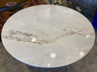 Brueton Large Polished Bronze White Marble Top Anello Dining Table by Brueton