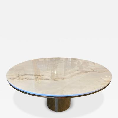  Brueton Large Polished Bronze White Marble Top Anello Dining Table by Brueton