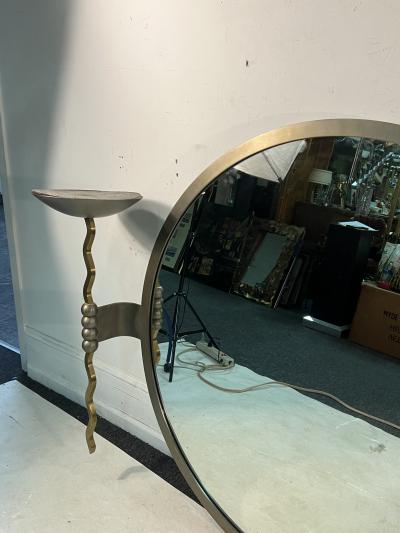  Brueton MASSIVE POST MODERN STEEL AND BRASS MIRROR WITH SCONCES BY BRUETON