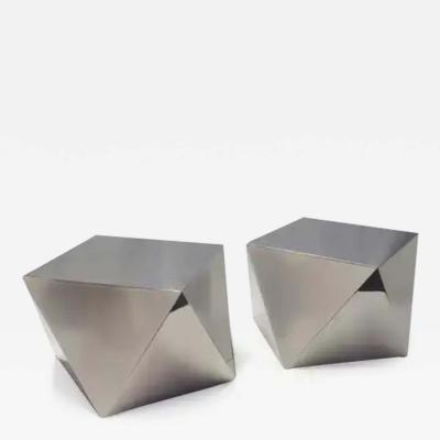  Brueton Pair of Polished Stainless Steel Side Tables Attributed to Brueton