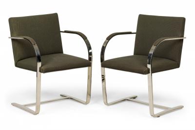  Brueton Set of 8 Brueton American Brno Gray Upholstered Chrome Dining Armchairs