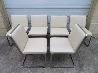  Brueton Stunning Set of Six Brueton Cantilevered Chrome Dining Chairs Midcentury