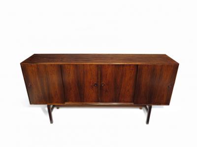  Bruno Hansen 1950s Scandinavian Brazilian Rosewood Sideboard with Center Bar