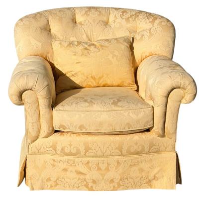  Brunschwig Fils Brunchwig Fils Yellow Damask Fully Upholstered Club Chair 1 of 2