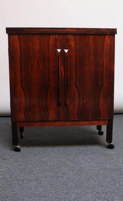  Bruskbo Mid Century Norwegian Modern Rosewood Flip Top Rolling Dry Bar by Torbj rn Afdal