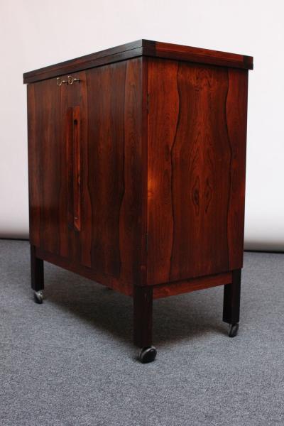  Bruskbo Mid Century Norwegian Modern Rosewood Flip Top Rolling Dry Bar by Torbj rn Afdal