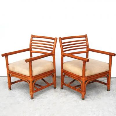  Bryan Ashley Pair of Rattan Lounge Chairs by Bryan Ashley