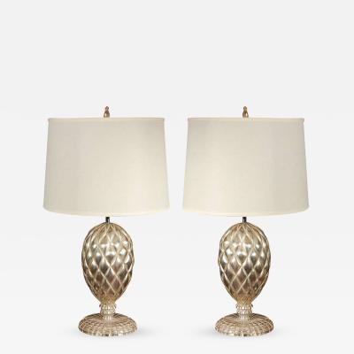  Bryan Cox Pair of York White Gold Leafed Lamps by Bryan Cox