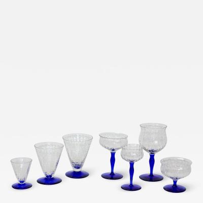 Art Deco Cobalt Blue Glass Wine Glasses, Circa 1940