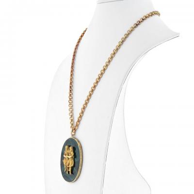  Buccellati BUCCELLATI 18K YELLOW GOLD GEMINI MALACHITE MEDALLION NECKLACE