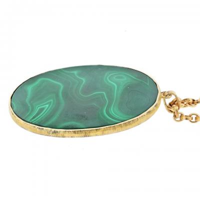  Buccellati BUCCELLATI 18K YELLOW GOLD GEMINI MALACHITE MEDALLION NECKLACE