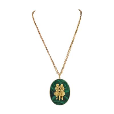  Buccellati BUCCELLATI 18K YELLOW GOLD GEMINI MALACHITE MEDALLION NECKLACE