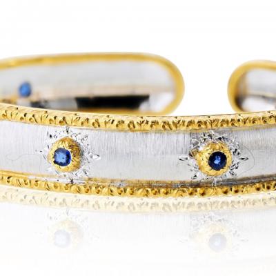  Buccellati Buccellati 18K Two Tone Capri Macri 7 Sapphire Bangle Bracelet