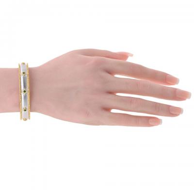  Buccellati Buccellati 18K Two Tone Macri Capri 7 Round Green Emerald Bangle Bracelet