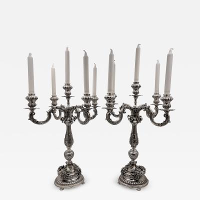  Buccellati Buccellati Rare Italian Silver Pair of 5 Light Candelabra