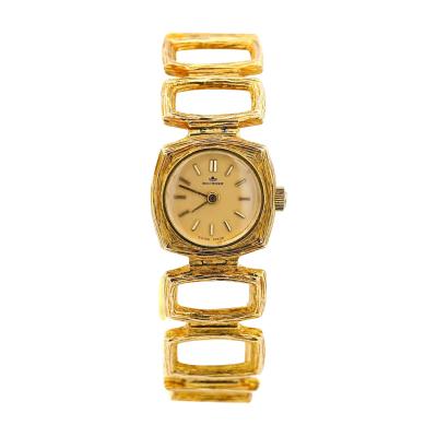  Bucherer Vintage Bucherer 18K Gold Ladies Textured Square Link Bracelet Watch