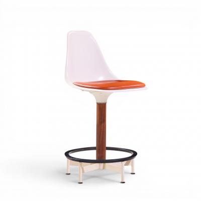  Burke Eero Saarinen Style Burke Mid Century Walnut and Fiberglass Barstools Set of 4