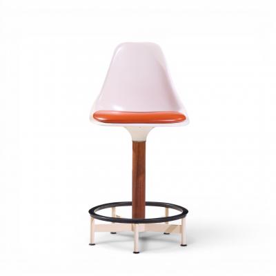  Burke Eero Saarinen Style Burke Mid Century Walnut and Fiberglass Barstools Set of 4