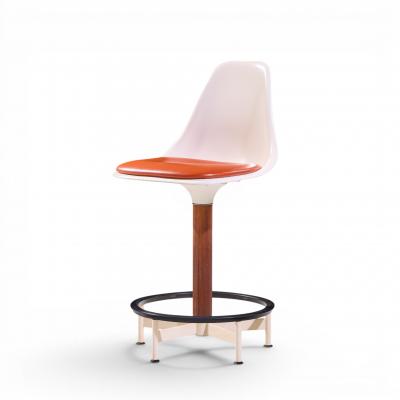  Burke Eero Saarinen Style Burke Mid Century Walnut and Fiberglass Barstools Set of 4