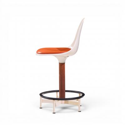  Burke Eero Saarinen Style Burke Mid Century Walnut and Fiberglass Barstools Set of 4