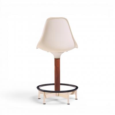  Burke Eero Saarinen Style Burke Mid Century Walnut and Fiberglass Barstools Set of 4