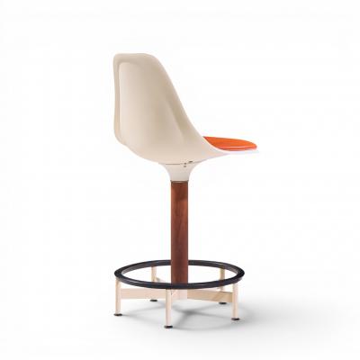  Burke Eero Saarinen Style Burke Mid Century Walnut and Fiberglass Barstools Set of 4