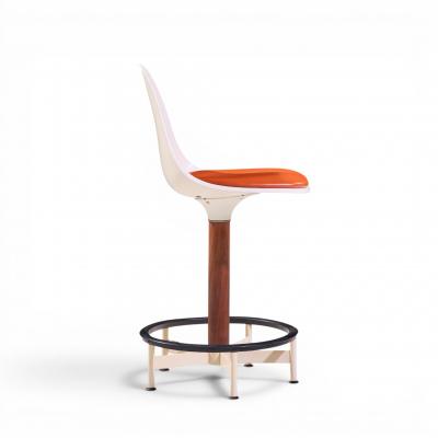  Burke Eero Saarinen Style Burke Mid Century Walnut and Fiberglass Barstools Set of 4