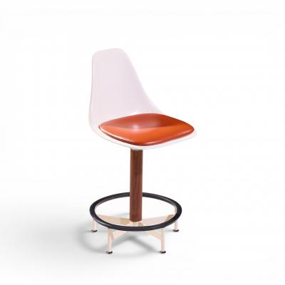  Burke Eero Saarinen Style Burke Mid Century Walnut and Fiberglass Barstools Set of 4
