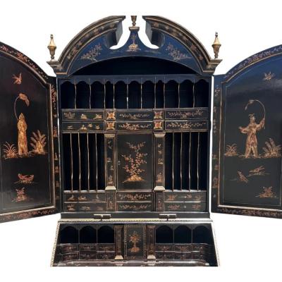 Burton Ching Ltd George II Style Burton Ching Black Gold Chinoiserie Secretary Desk Bookcase