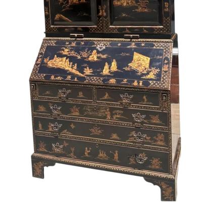 Burton Ching Ltd George II Style Burton Ching Black Gold Chinoiserie Secretary Desk Bookcase